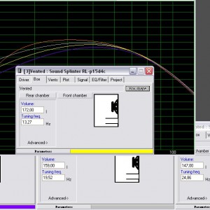 suljettuna, 1 auki, 2 auki ja 3 auki, 80 Hz jako ja subsonicit reflekseissä